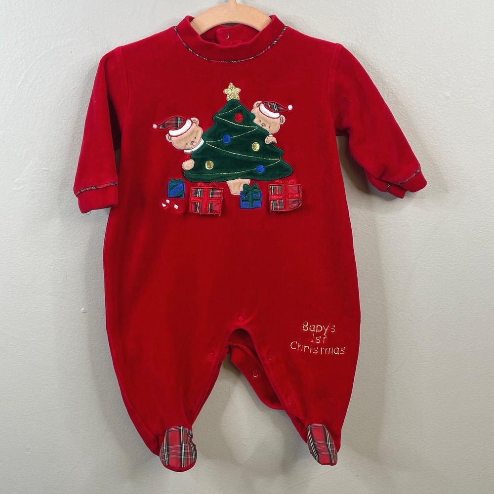 Koala Baby 1st Christmas Tree Velour One-Piece 3-6 mos Embroidered Bear